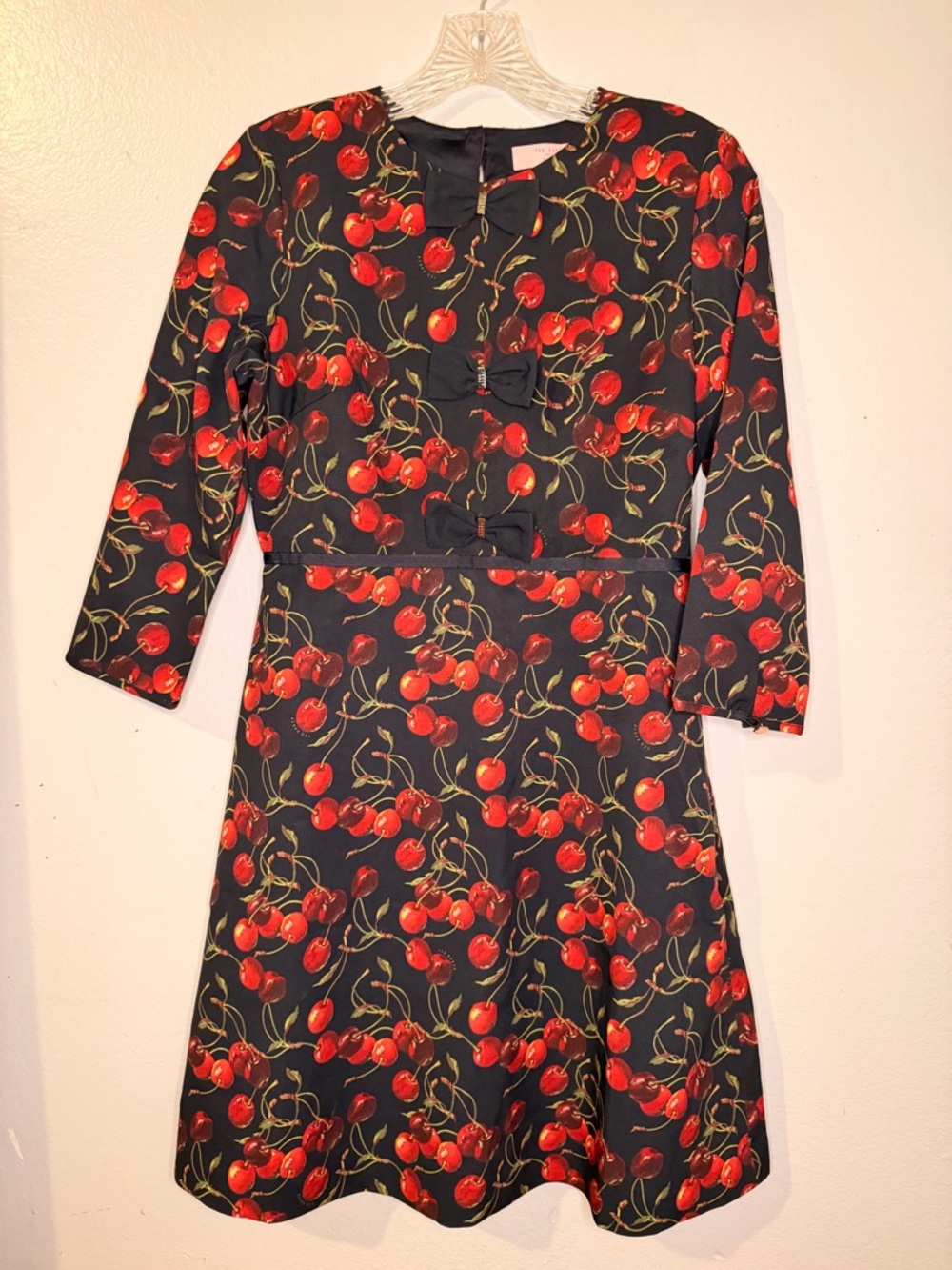 Ted Baker Black Cherry Print Dress with Bow Details